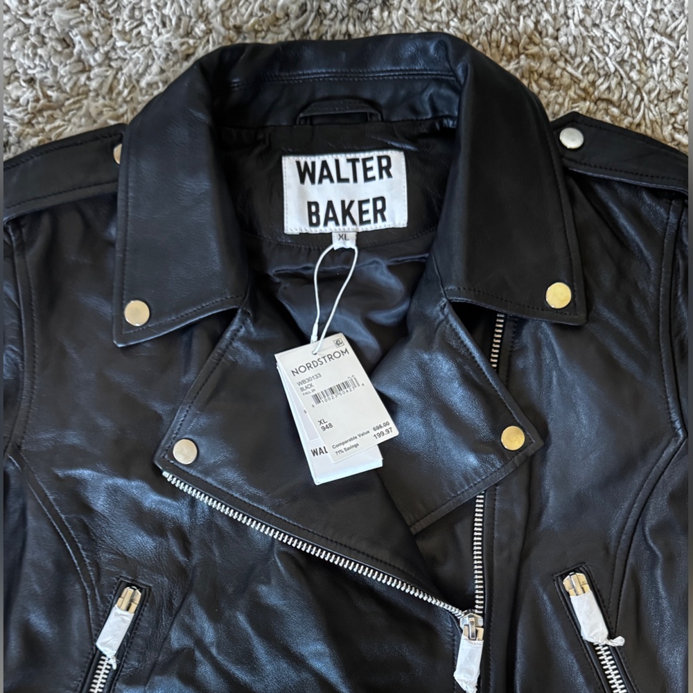 Walter Baker Black Moto Leather Jacket - Picture 2 of 12